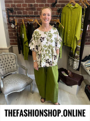 Erica olive and brown floral frill blouse 8-14