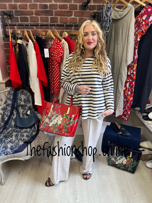 Yvette navy and beige striped top 10-16