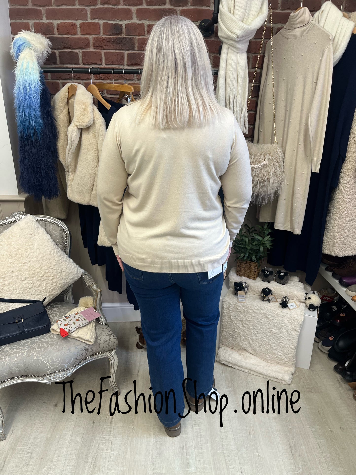 Diana beige fine knit long sleeve jumper sizes 10-20