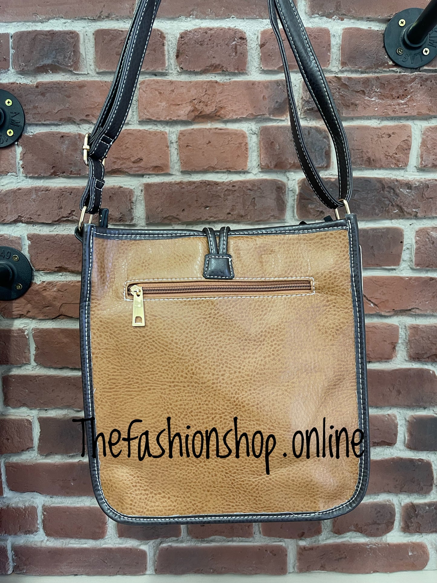 Lexi Shoulder Bag With Button and Stitch Detail in Tan