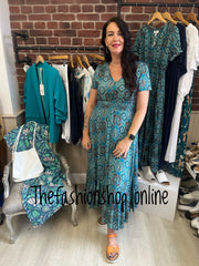 Stella Morgan teal patterned dress sizes 12-18
