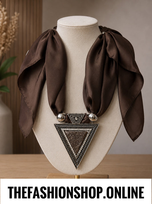 Tri Luxe Pendant in Brown with Satin scarf