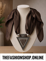 Tri Luxe Pendant in Brown with Satin scarf