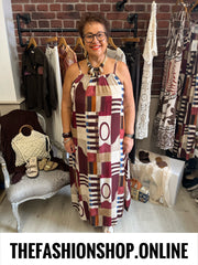 Aubrey wine and brown abstract print dress 10-16