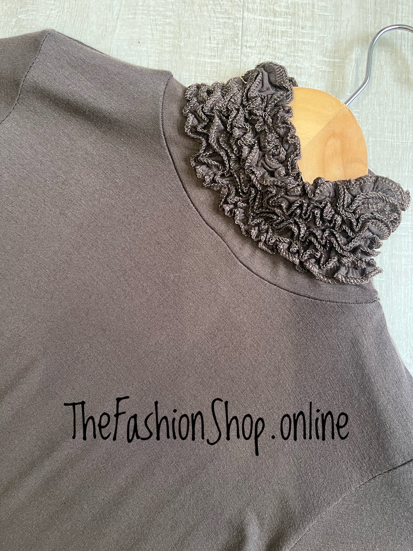Heidi brown ruffle neck polo top 8-10