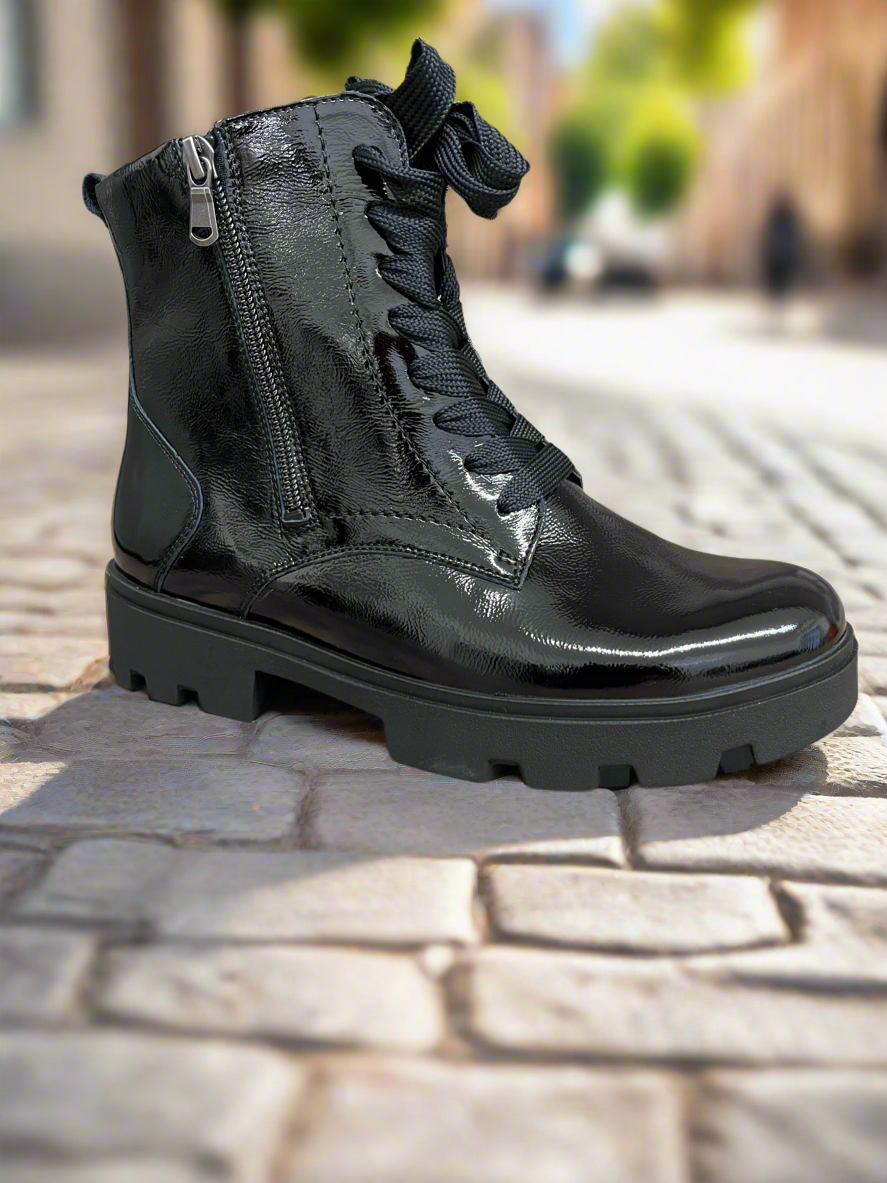 Waldlaufer Dani black wide fit leather patent ankle boot sizes 4-8
