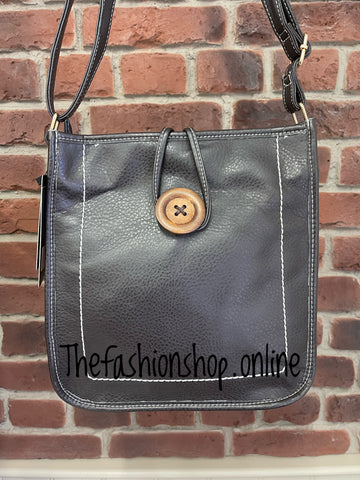 Lexi Shoulder Bag With Button and Stitch Detail in Brown