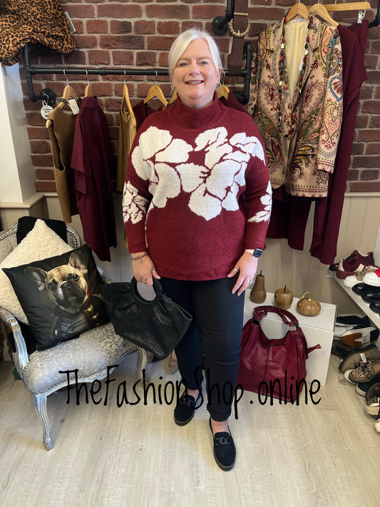 Wendy wine floral jumper 16-22
