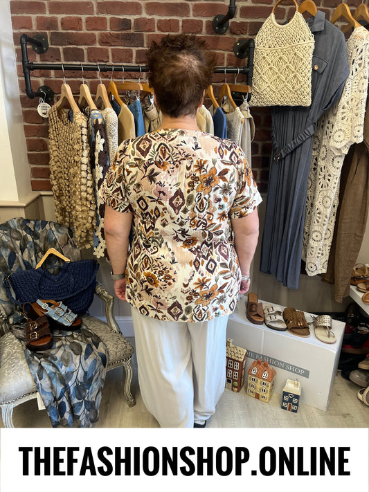 Naomi brown and khaki printed shirt sizes 12, 14 , 16 and 18
