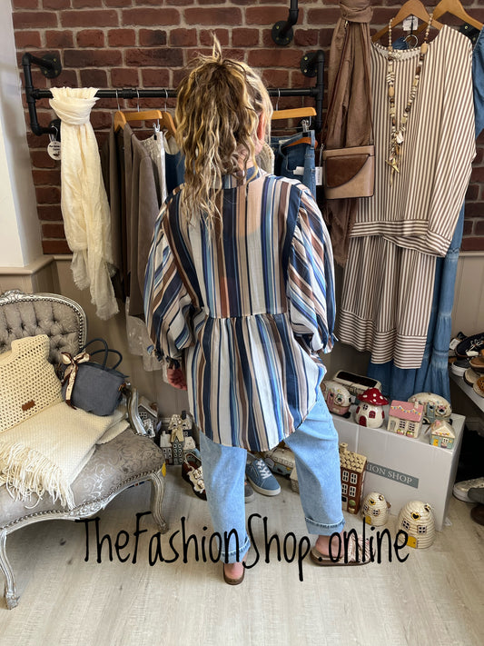 Leona Mandarin collar striped sheer shirt 12-18