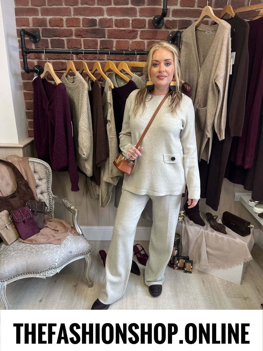 Tasha beige cashmere mix co-ord 10-16