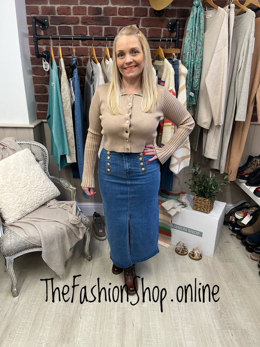 Kelly camel statement collar top 8-14