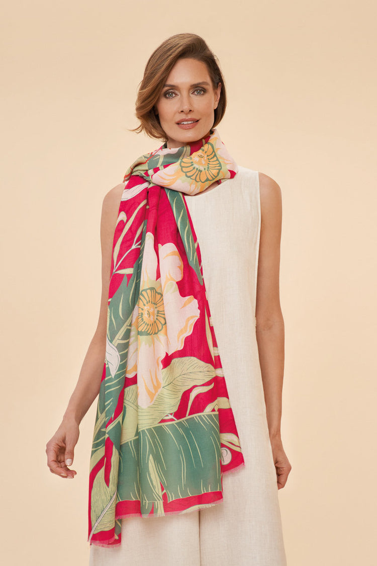 Powder Delicate Tropical Dark Rose Scarf