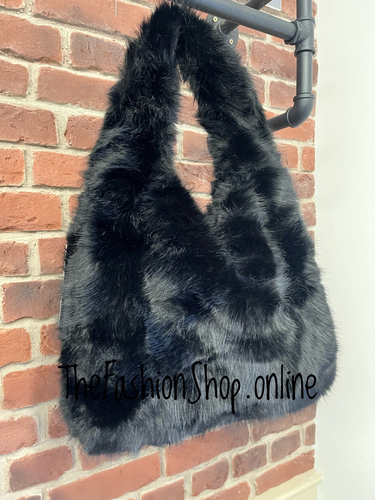 Harlow black faux fur shoulder bag