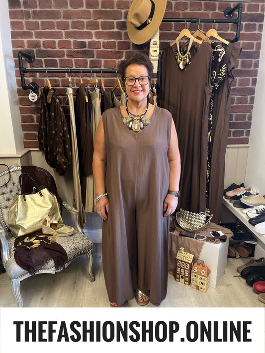 Katelyn coffee open back jumpsuit 12-18