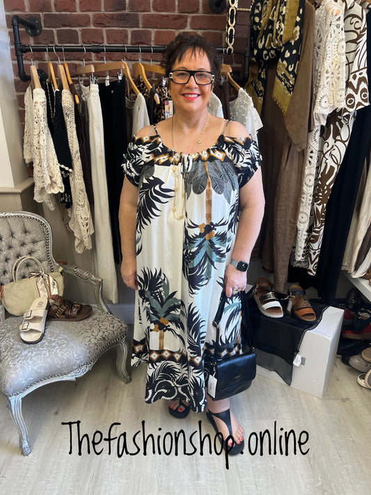 Grace palm tree cold shoulder dress 16-24