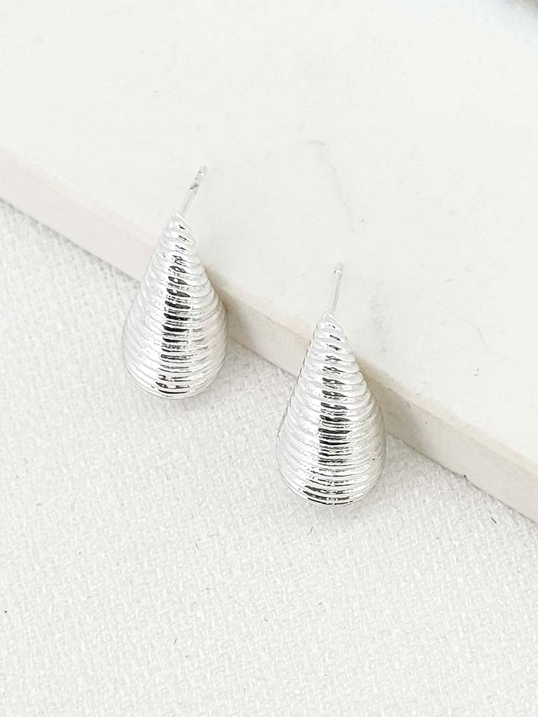 Envy silver ribbed teardrop earrings
