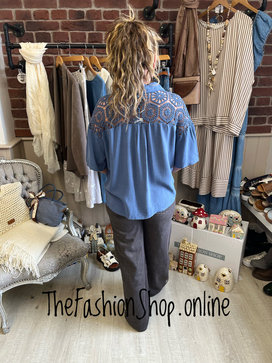 Jackie denim blue linen mix shirt 10-12 and 14-16