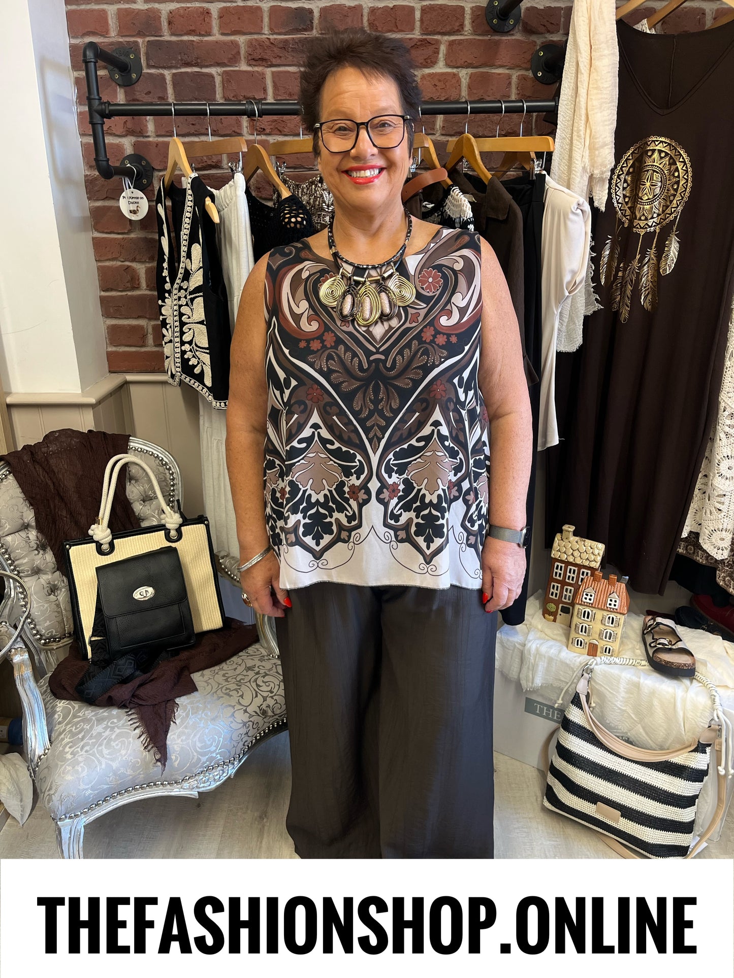 Anthea brown patterned layered top 16-20