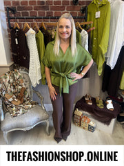 Maria olive tie front blouse 10-16