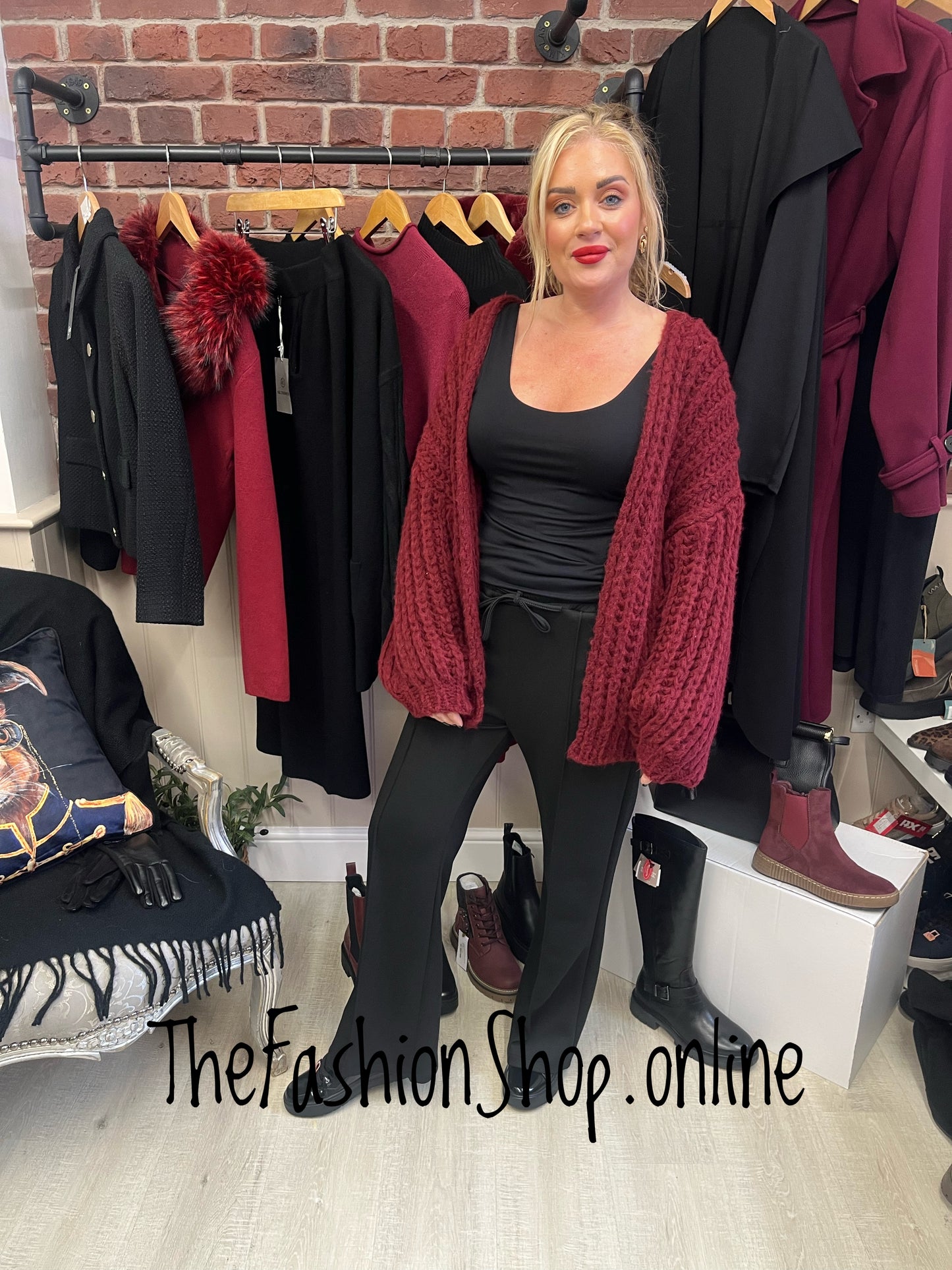 Olivia wine wool mix chunky cardigan 8-16