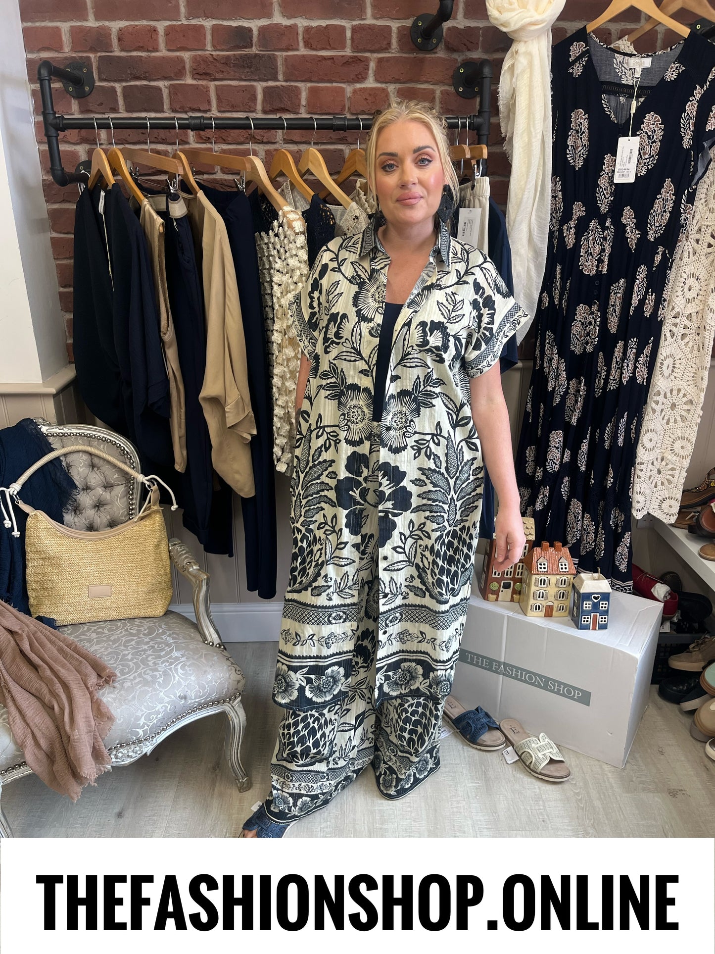 Katrina navy and ivory print wide leg trousers 8-12