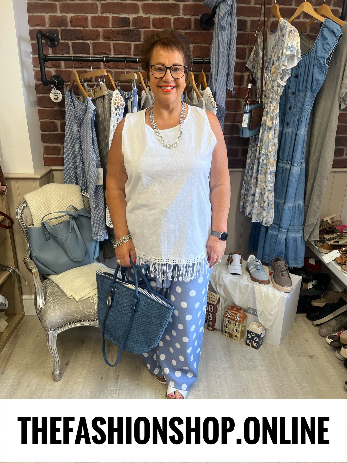 Charlie denim blue spot wide leg trousers 14-24