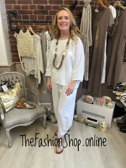 Hayley white linen mix enzyme wash top 10-16