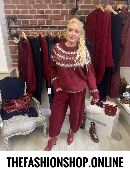 Zelda wine Fair Isle jumper 10-18