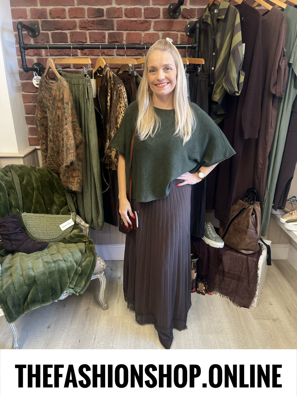 Amber brown knitted lace hem skirt 8-16