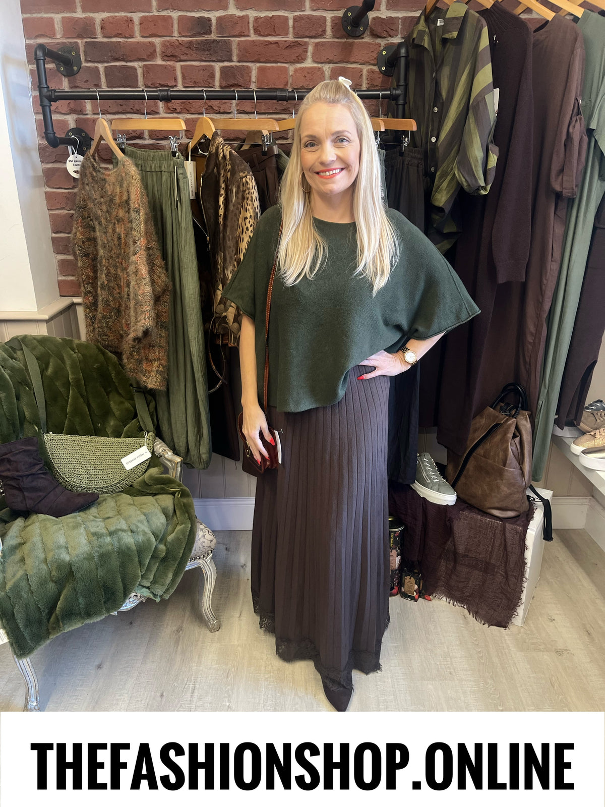 Amber brown knitted lace hem skirt 8-16