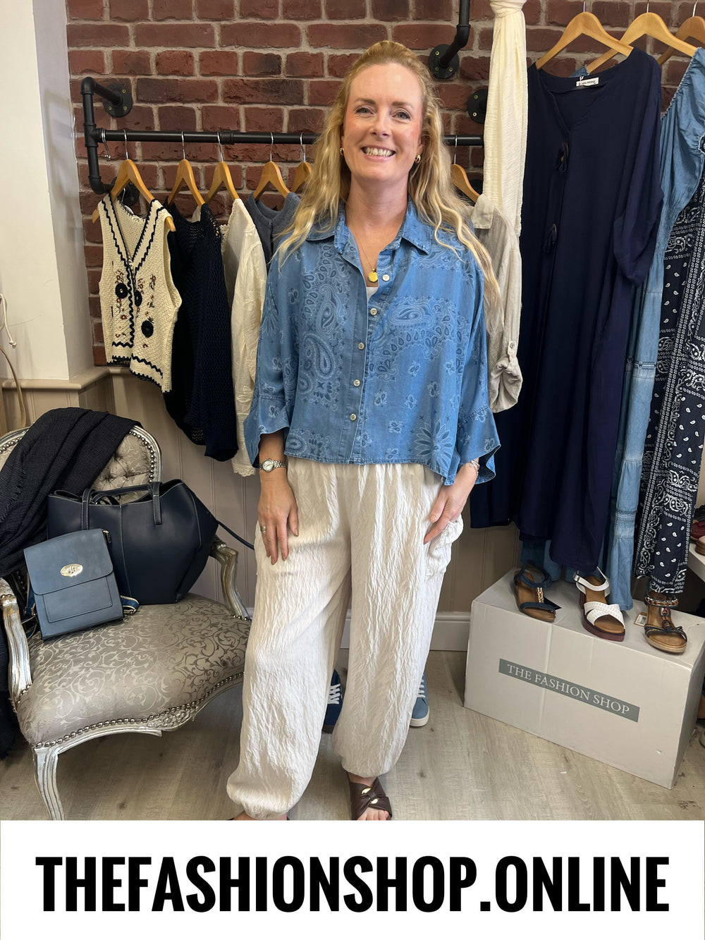 Heidi denim blue paisley shirt 8-16