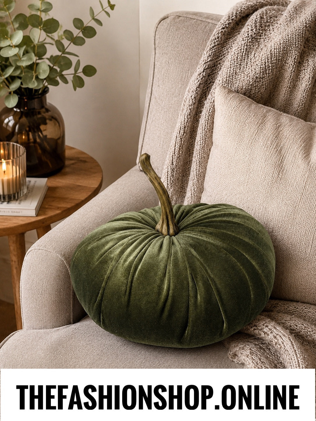 Candlelight Velour Pumpkin Emerald Green Cushion 18cm