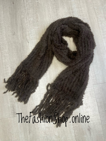 Brown supersoft tassel scarf