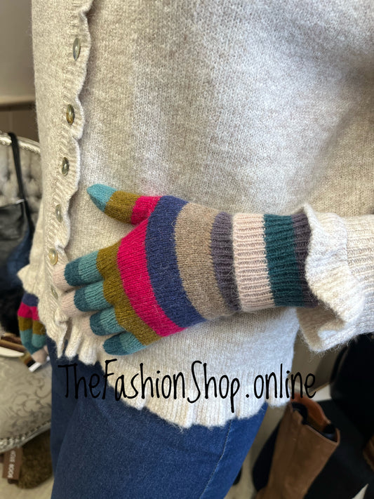 Colourful striped wool and angora mix gloves