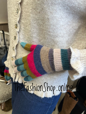 Colourful striped wool and angora mix gloves