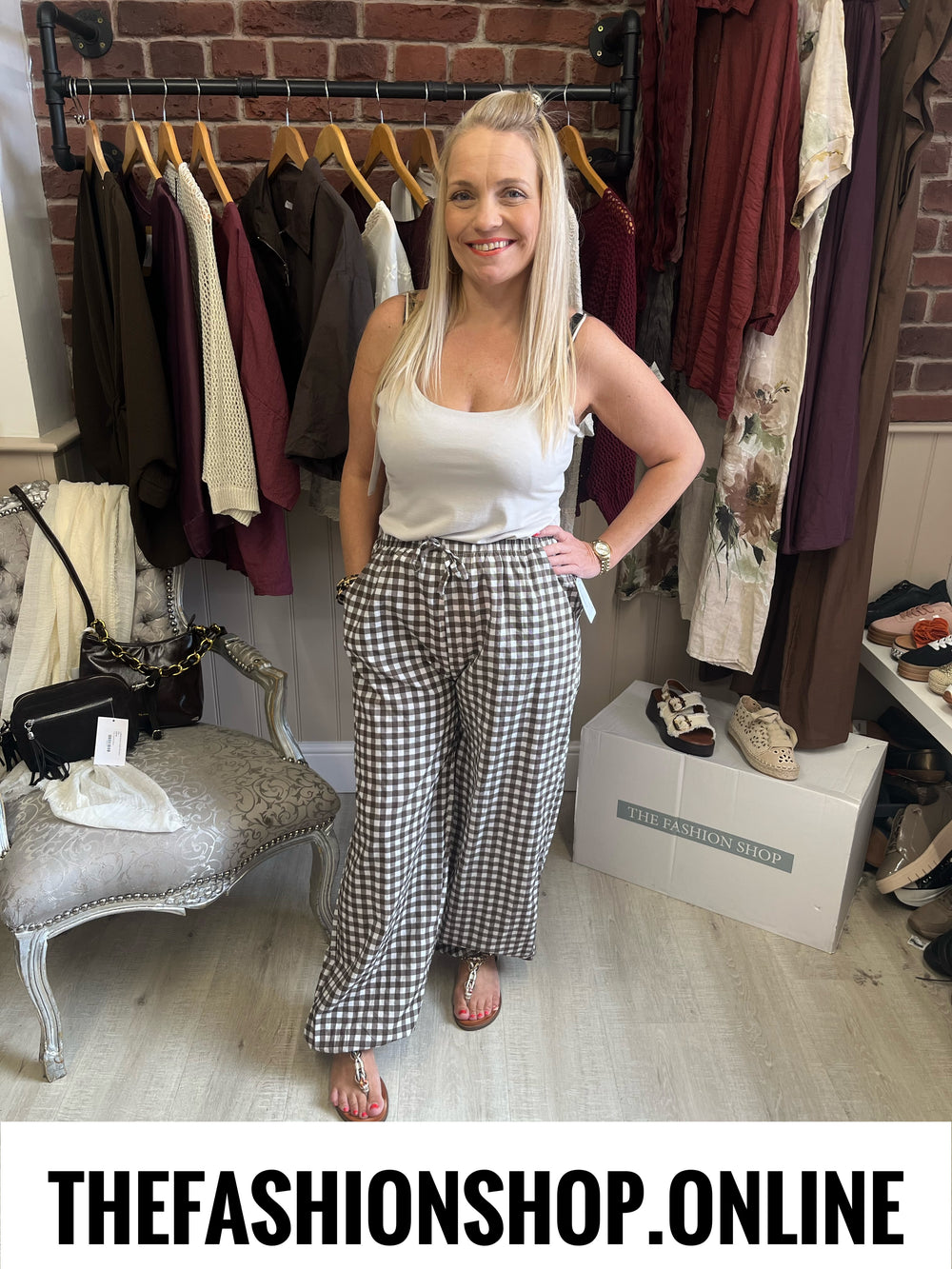 Salma brown gingham trousers 8-14