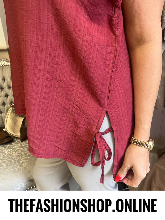 Zuri wine side tie top 8-14