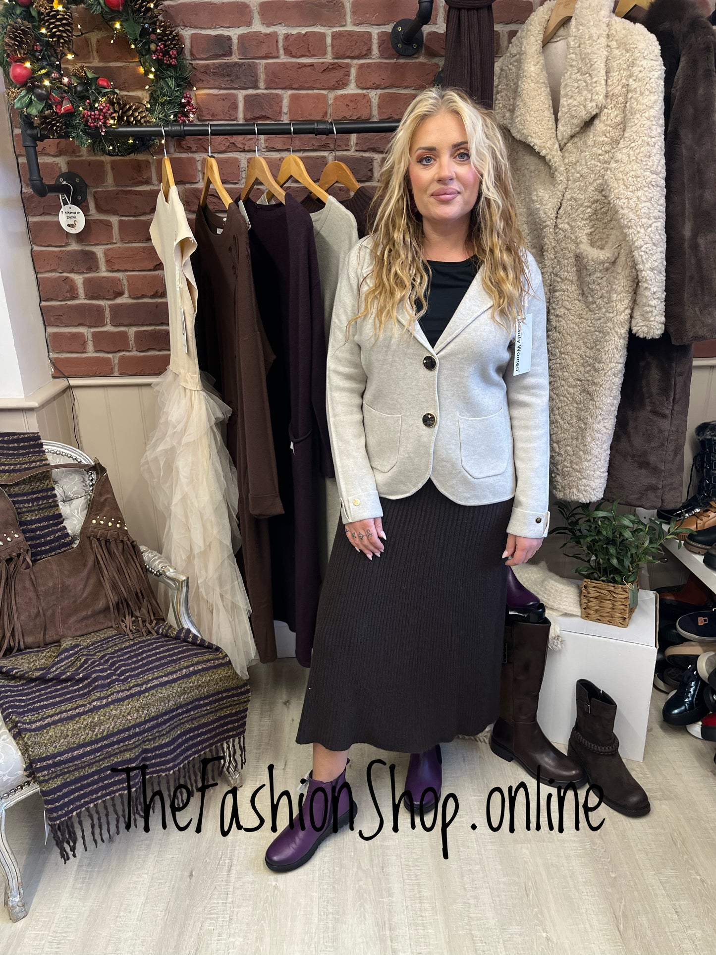 Darcie beige fine knit jacket 8-14