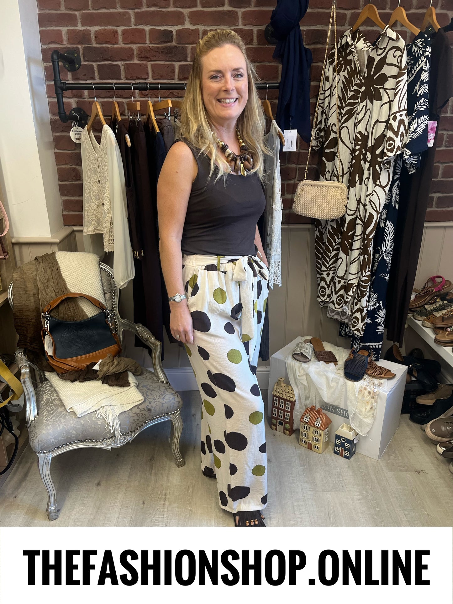 Amanda spot print palazzo trousers 10-16