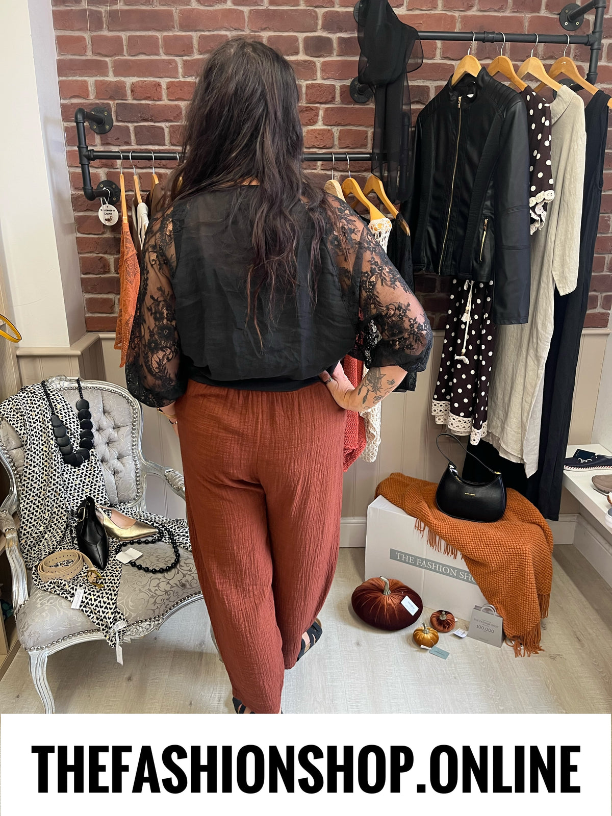 Lydia cinnamon cheesecloth trousers 10-16