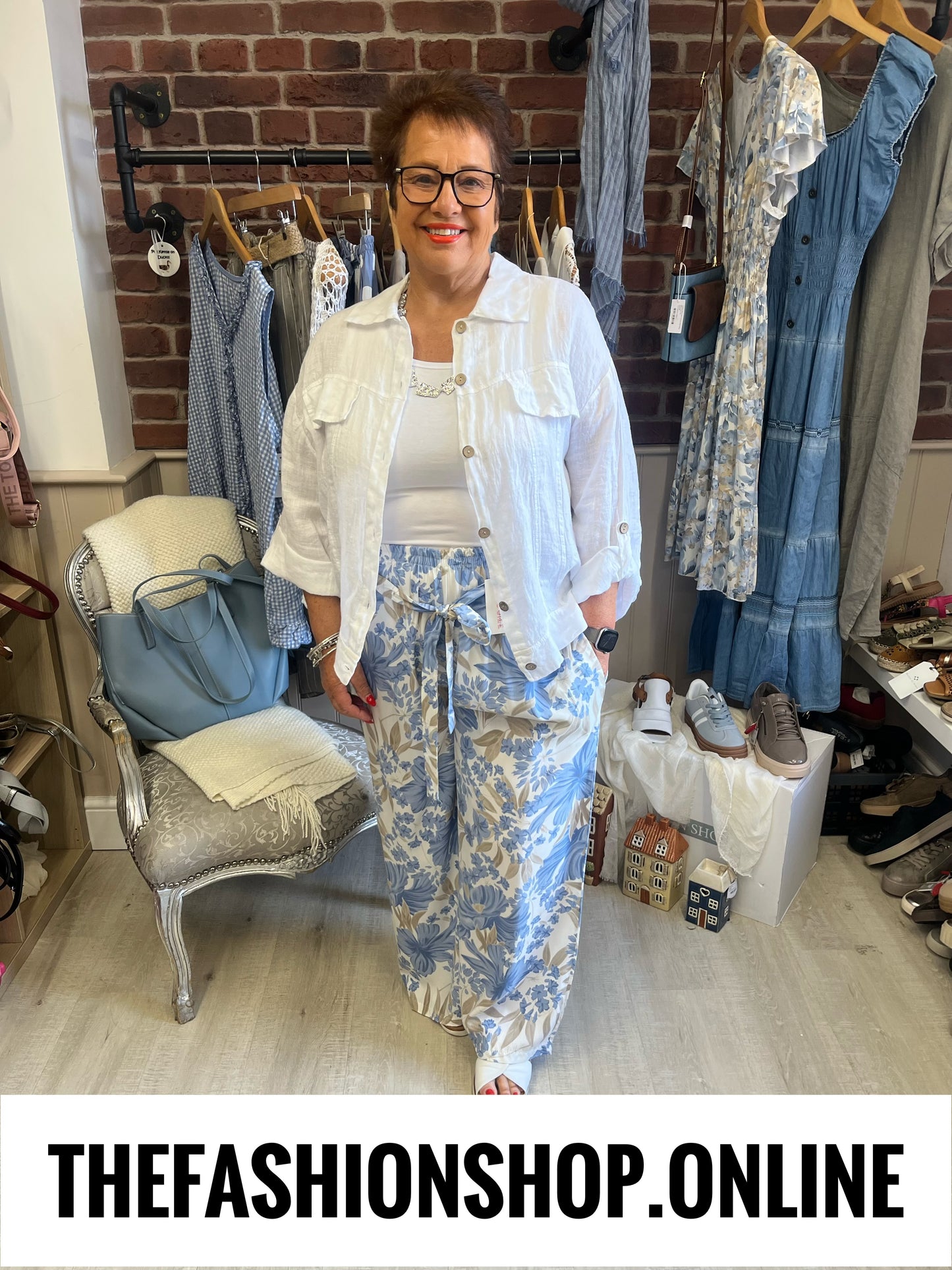 Leona denim blue floral trousers 12-20