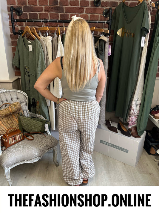 Salma mocha gingham trousers 8-14