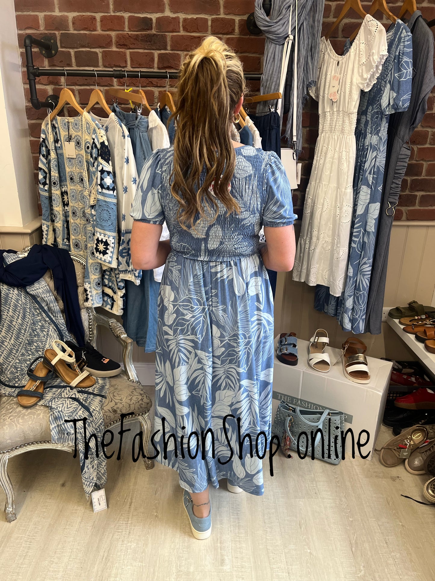 Maya denim blue midi dress sizes 10-12, 14-16 and 18