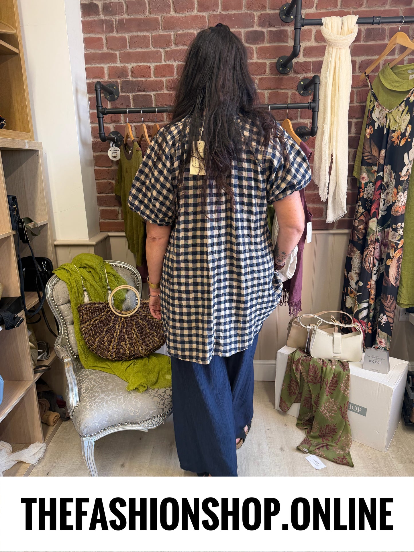 Astrid navy and mocha gingham tunic 8-16