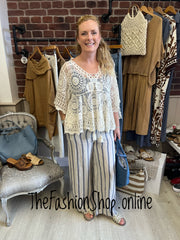 Alana navy and beige linen striped trousers 8-14