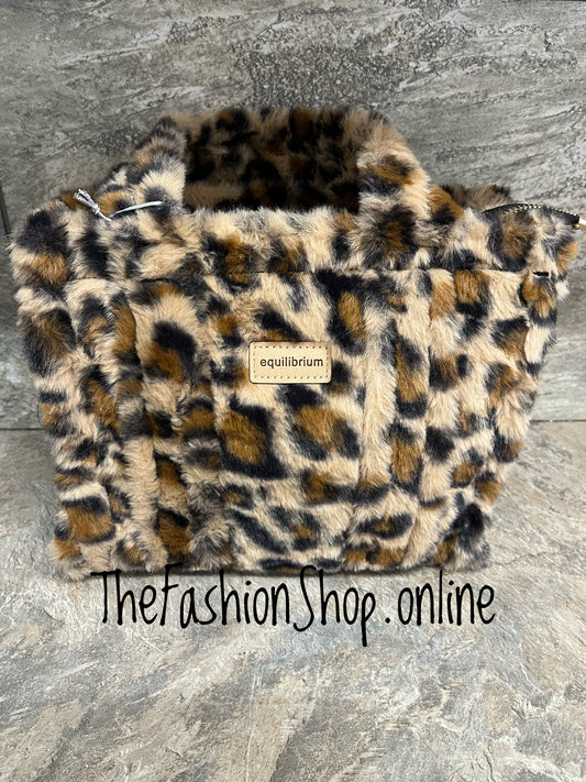 Dixie camel faux fur leopard print small bag