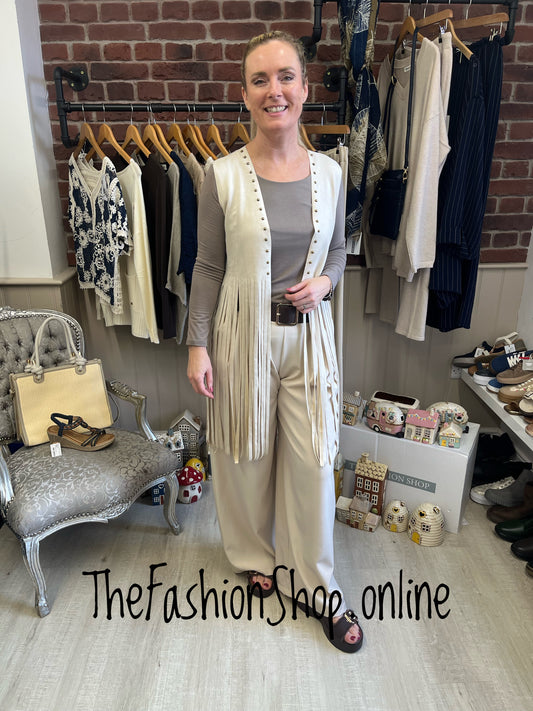 Zena beige faux suede tassel waistcoat 8-16