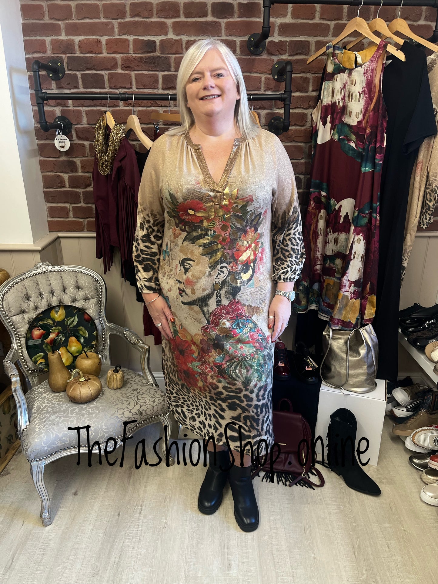 Frida and leopard print long sleeve shimmer dress 12-18