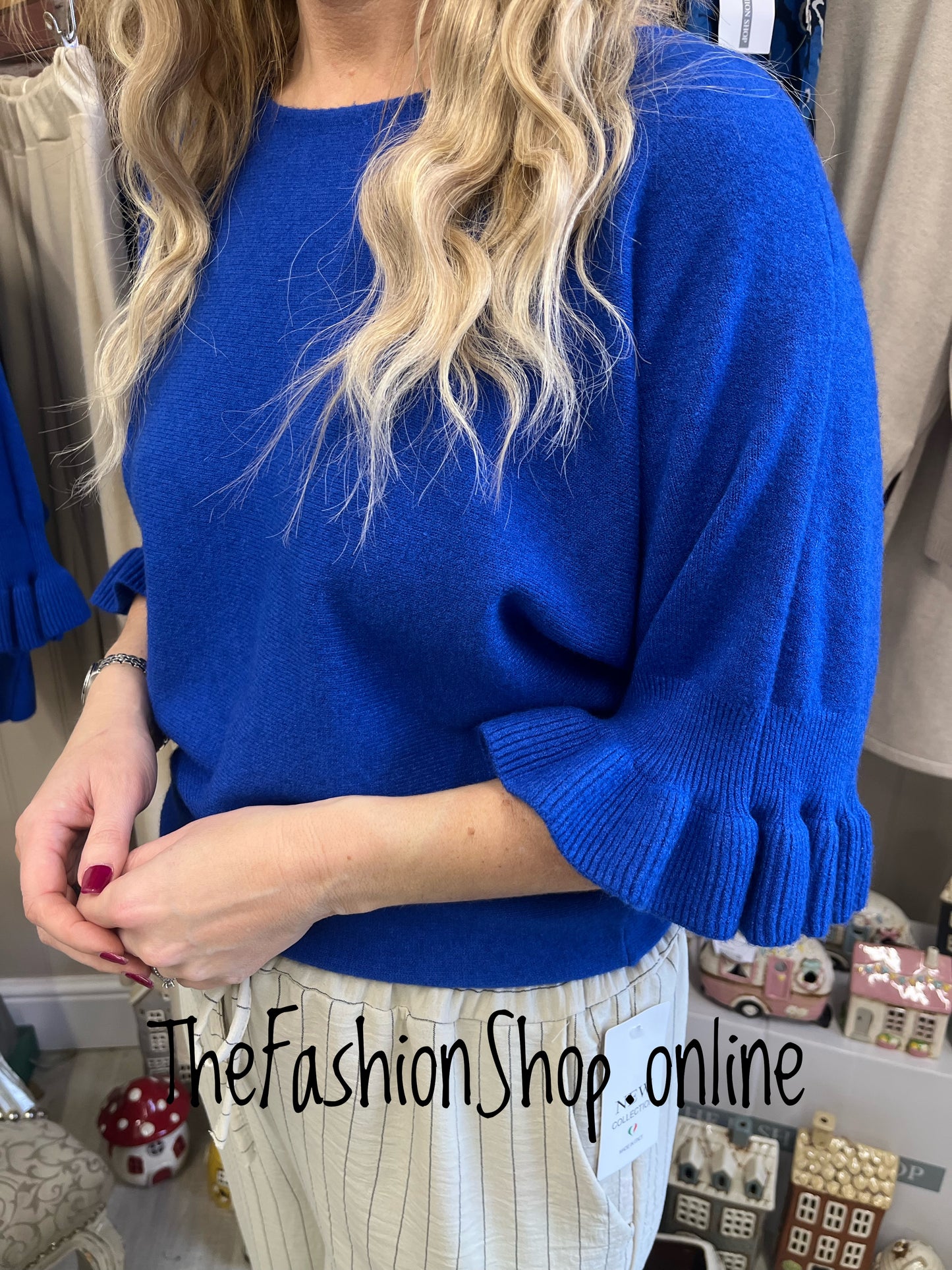 Tess royal blue jumper with frill sleeve 8-14